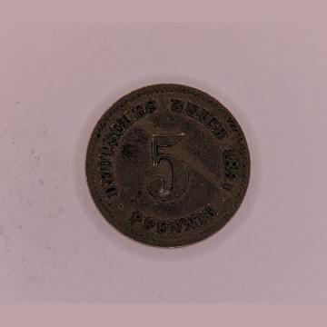 Rare 1891 G 5 Pfennig Wilhelm II Type 2 Small Shield Coin | Coinantiquariat