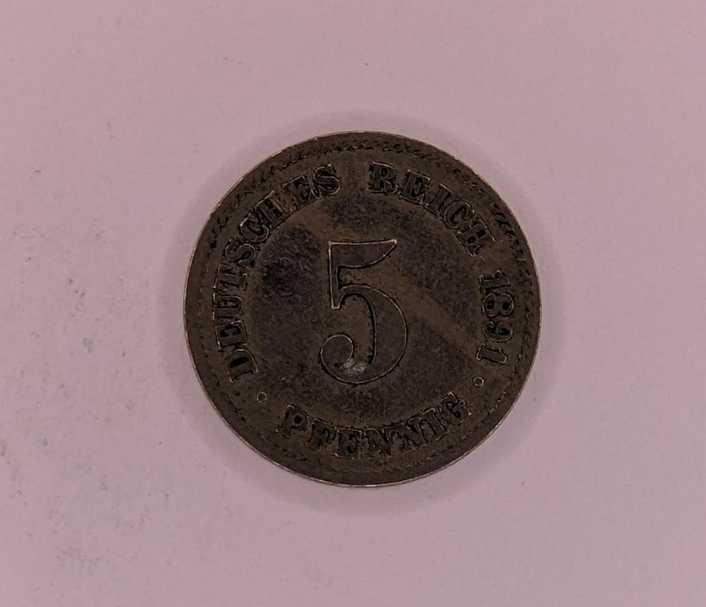 Rare 1891 G 5 Pfennig Wilhelm II Type 2 Small Shield Coin | Coinantiquariat